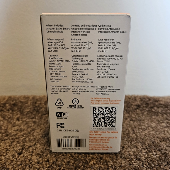 Amazon Basics Smart A19 LED Light Bulb, Dimmable Soft White, 2.4 GHz Wi-Fi, 60W - Picture 3 of 6